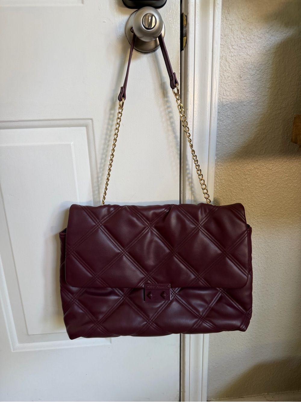 Betsey Johnson Oxblood Quilted Chain Shoulder Bag Oversized Puffer Purse - Picture 2 of 8